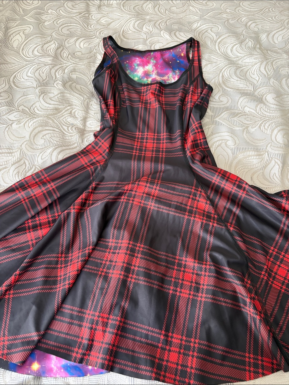 Black and red tartan vs galaxy inside out dress blackmilk - Picture 3 of 4